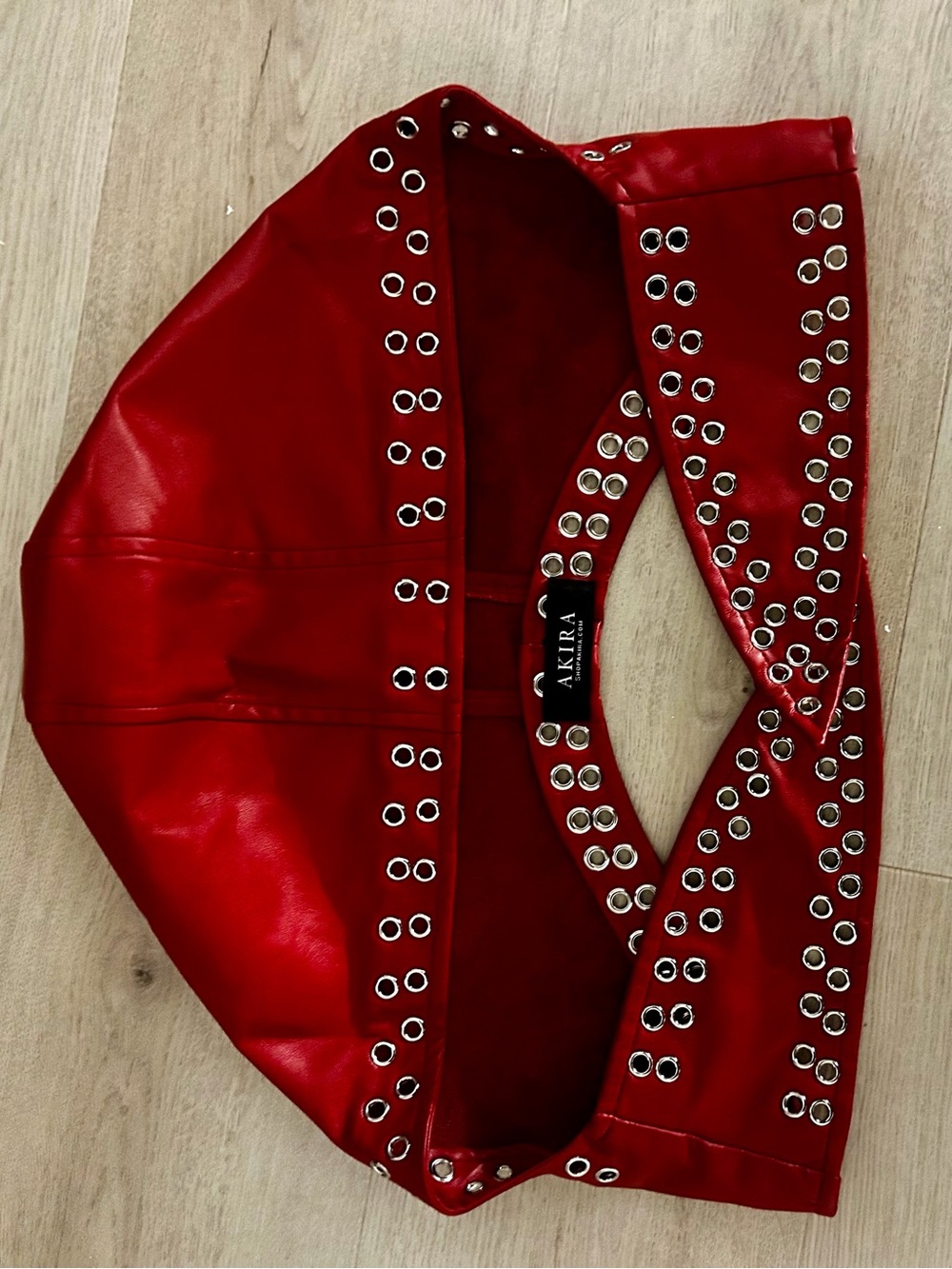 AKIRA Red Faux Leather Grommet Handle Bag